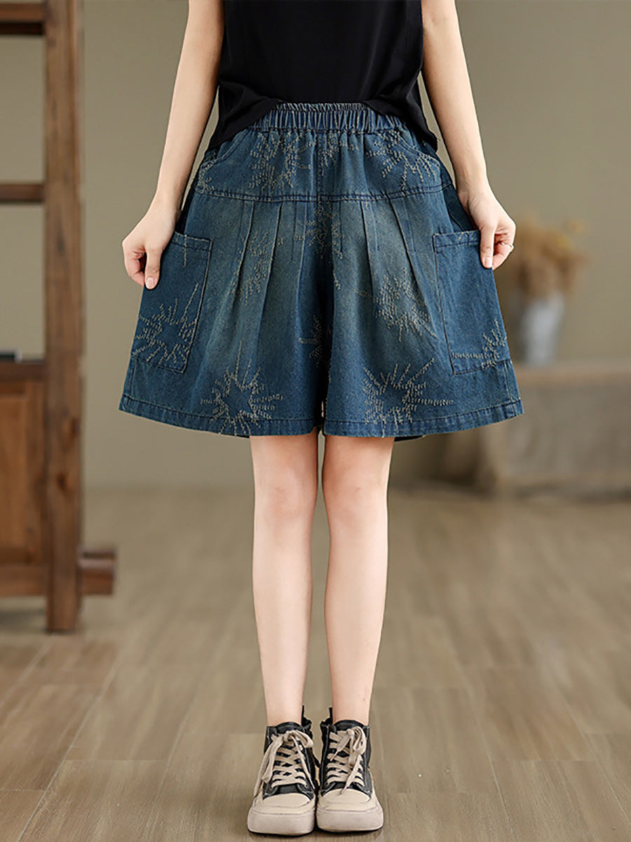 Frauen Sommer Retro Stern Jacquard Denim Fünfte Hose CC012