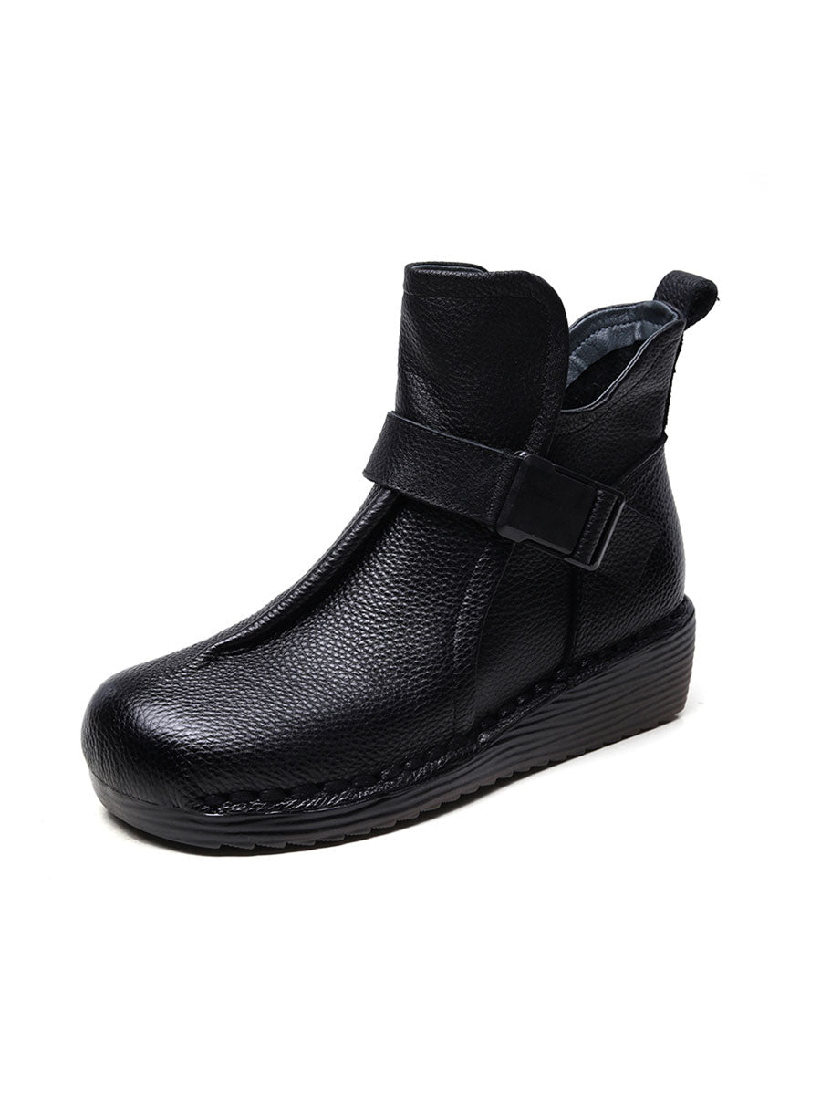 Bottines à talon moyen en cuir épissé rétro pour femmes WG024