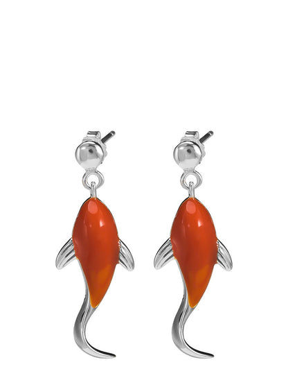 Women Casual Red Koi Sliver Pandent Earrings AI1023