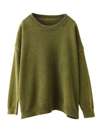 Women Autumn Casual O-Neck Pure Color Knit Sweater AK1028