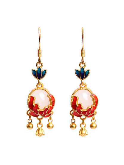 Women Ethnic Jade Cloisonne Enamel Earrings AH1073