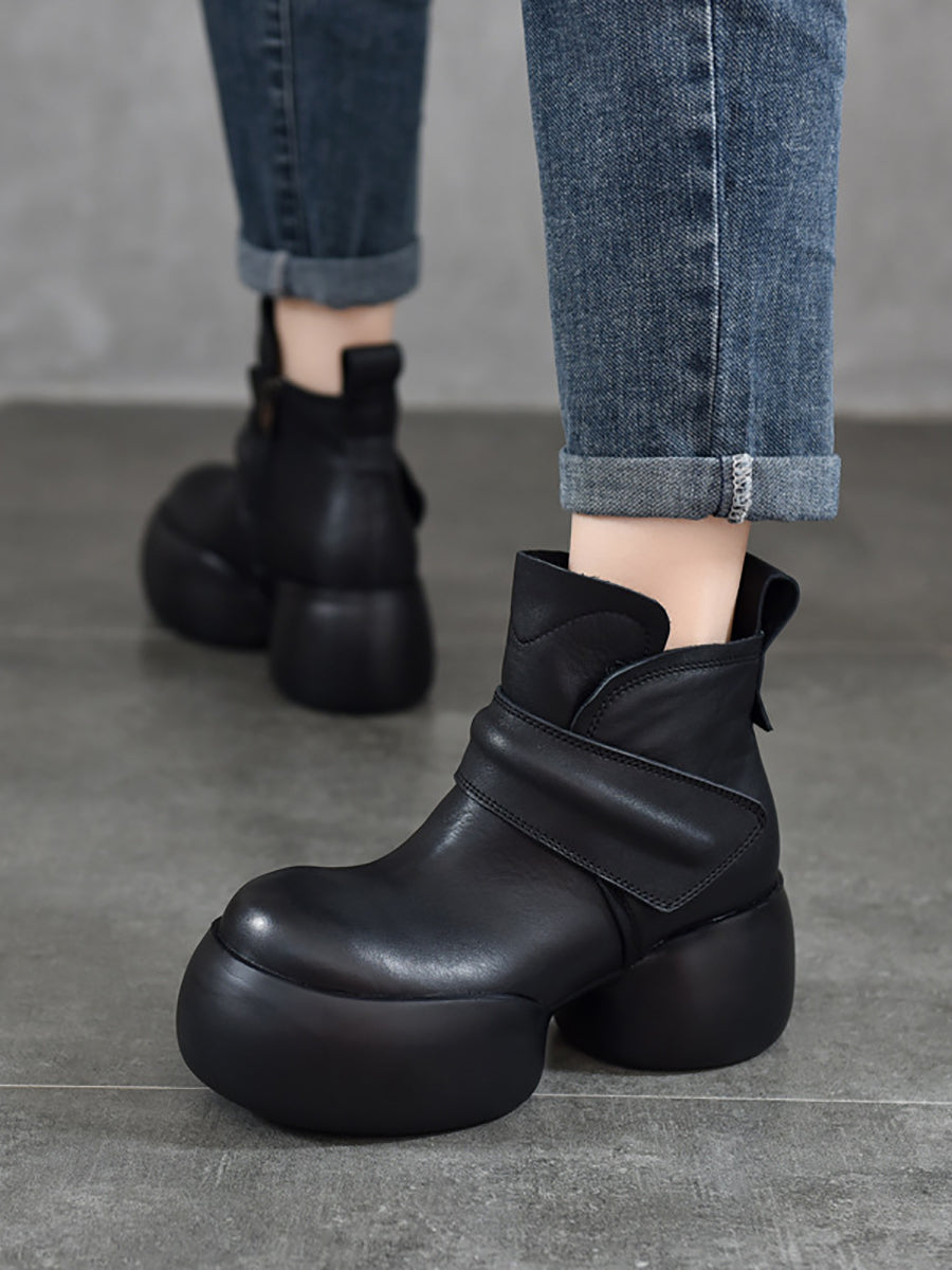 Bottines à plateforme en cuir véritable souple pour femmes WG008