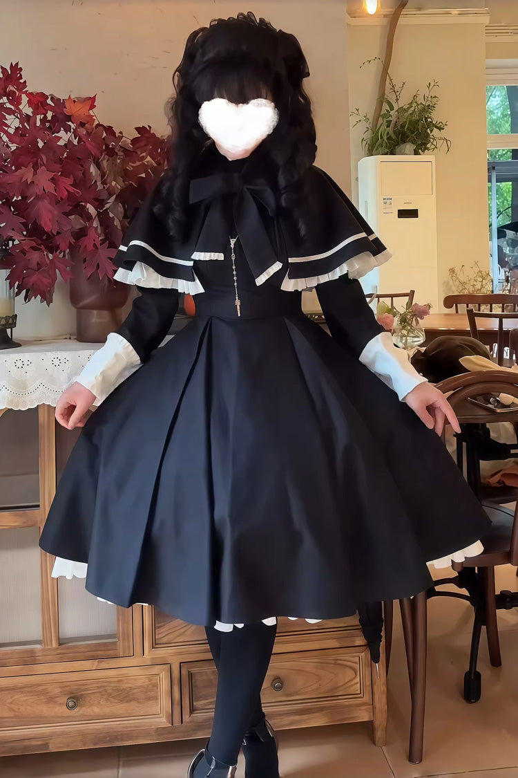Maid Lolita Two-Piece Set with Cloak - Ruffled Bow Design