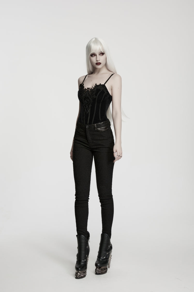 Women's Gothic Cool Cosplay Pants in Slim Fit Black Jacquard