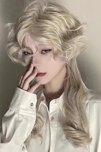 Retro Ouji Wig with Medium Long Curly Hair in Cream