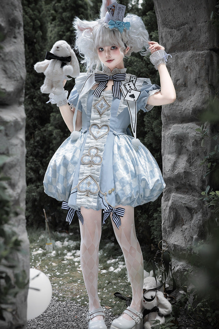 Azure Dedicated to Alice Square Collar Short Sleeve Jacquard Print Ruffled Bow Lolita Set