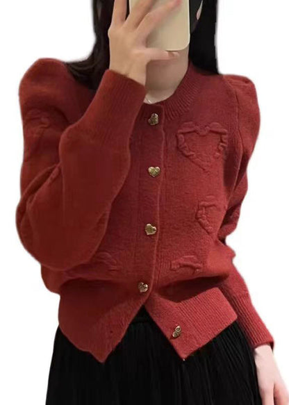 Cardigan élégant en tricot à col rond et boutons rouges pour l'automne QX024 