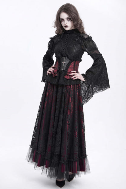 Crimson & Charcoal Spliced Lace Laced Slim Zippered Goth Palace Corset