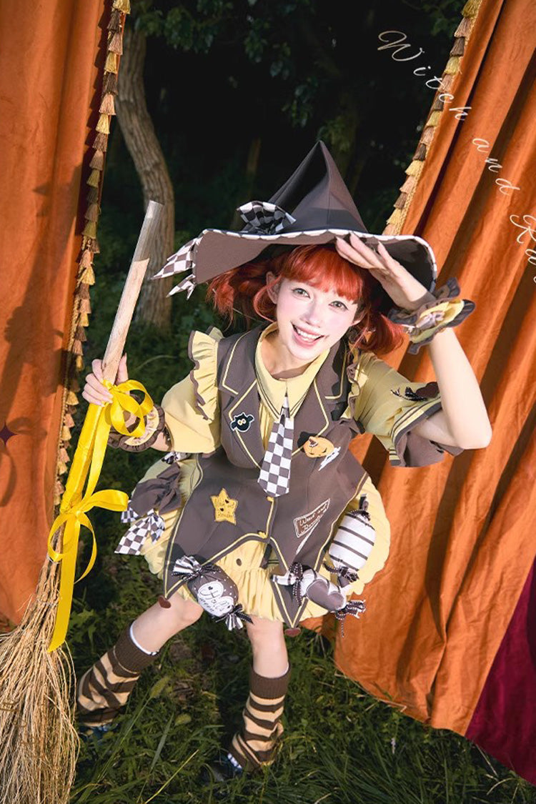 Witch and Paradise Halloween Lolita Dress Set with Ruffle Bow - Short Sleeves