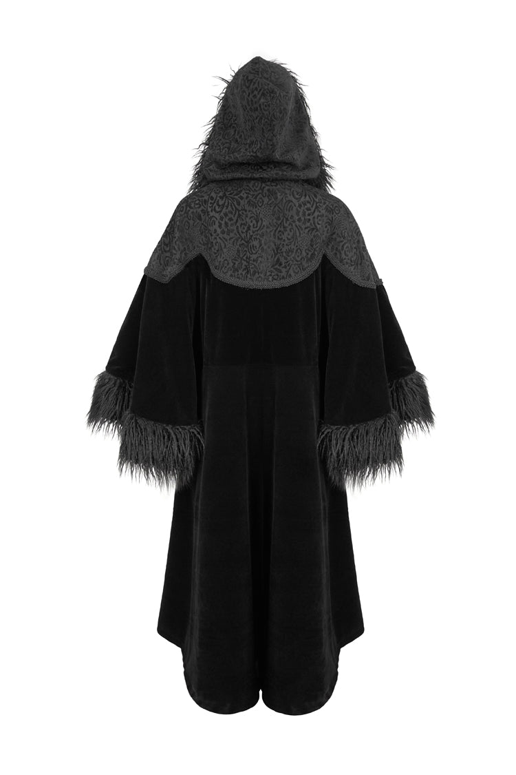 Women's Gothic Jacket with Petal Stitching and Wide Wool Sleeves in Black Jacquard