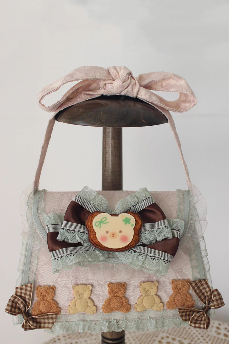 Mint Chocolate Bear Bow Pearl Lace Lolita Handbag