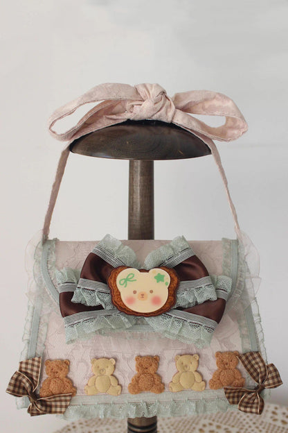 Mint Chocolate Bear Bow Pearl Lace Lolita Handbag