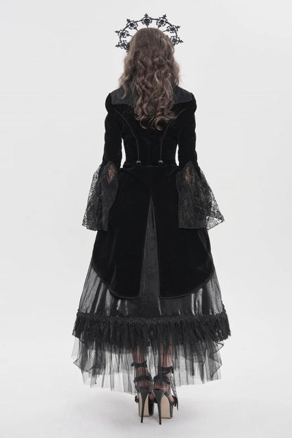 Ebony Flared-Sleeve Embroidered Lace Fitted Zip Gothic Batwing Jacket