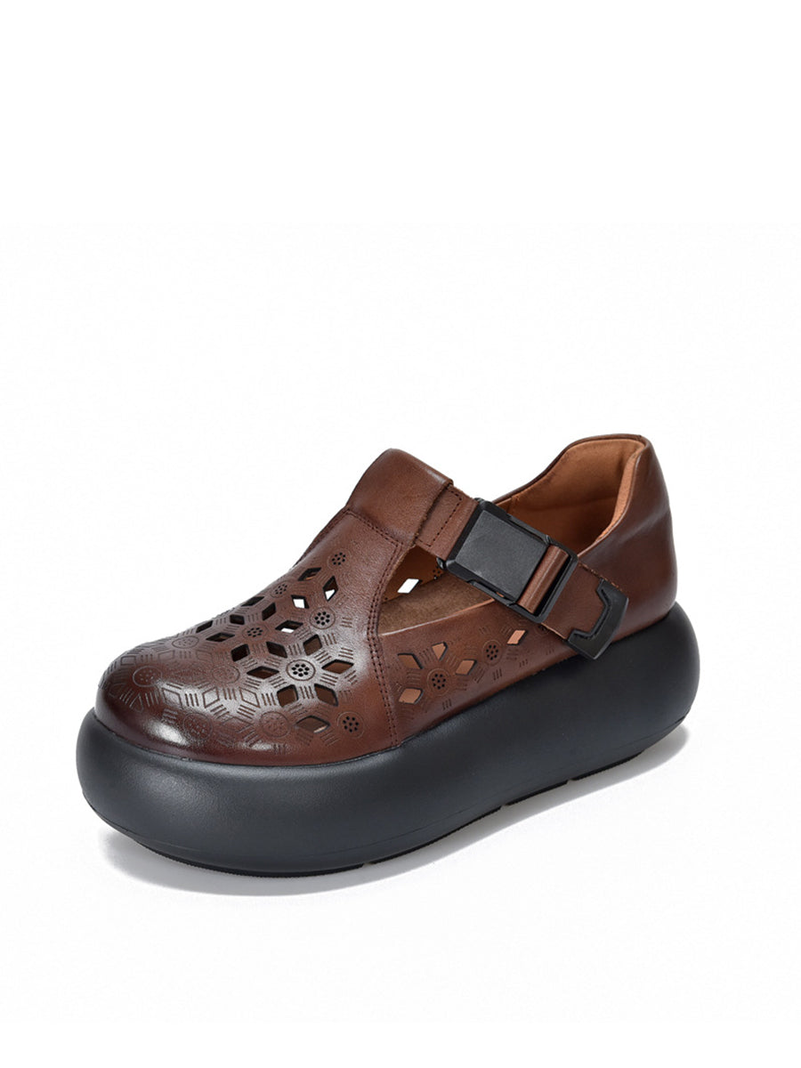 Out Hollow Casual Leather Women Genuine Shoes Summer Platform