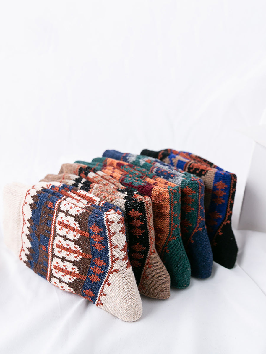 5 Pairs Women Winter Ethnic Wool Socks AS1019