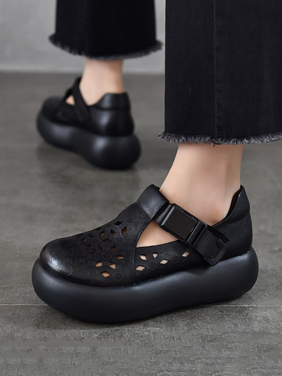 Out Hollow Casual Leather Women Genuine Shoes Summer Platform
