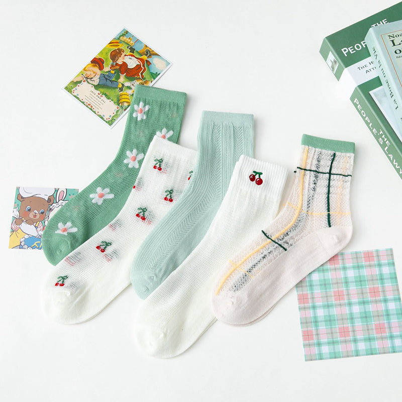 5 Pairs Women Summer Japan Style Cute Print Socks CC033