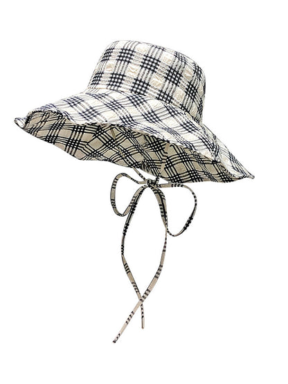 Chapeau d'été à large bord pour femme, style artistique, à carreaux, résistant au soleil, ZZ1042 