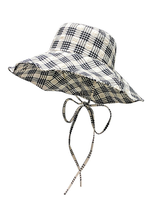 Chapeau d'été à large bord pour femme, style artistique, à carreaux, résistant au soleil, ZZ1042 