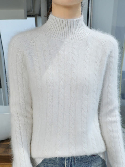 Women Autumn Vintage Half-Turtleneck 100%Wool Trist Sweater BA1065