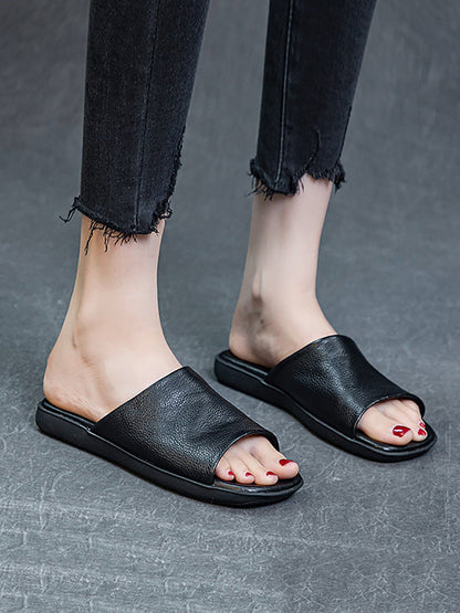 Women Summer Casual Solid Leather Flat Slippers FD052