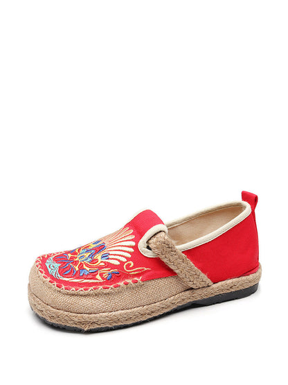 Women Summer Ethnic Embroidery Cloth Linen Flat Shoes AH1011