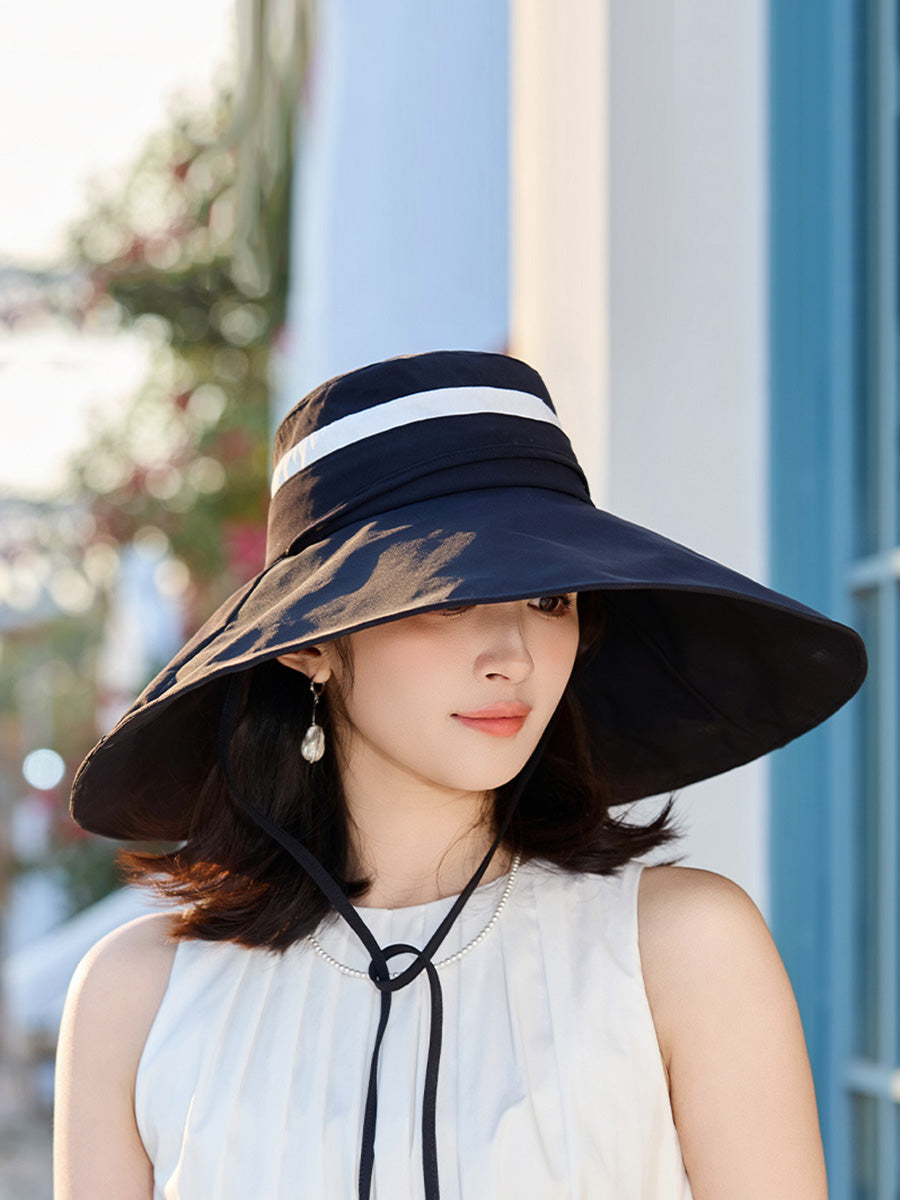 Sunproof Large Brim Women Stripe Hat Casual