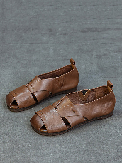 Vintage Flat Women Genuine Leather Sandals