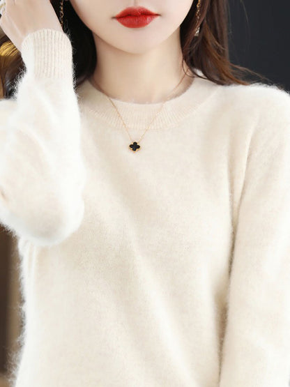 Women Autumn Casual O-Neck Soft 100%Wool Sweater QU030