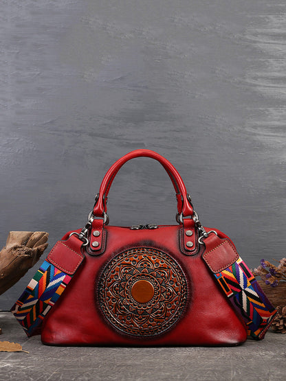 Women Leather Flower Spliced Capacity Hand Bag Shoulder Bag AX1007