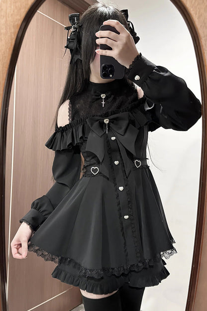 Japanese Strapless Jirai Kei Dress Set - Ruffle Lace