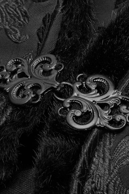 Men's Gothic Cloak with Retro Metal Buckle and Stand Collar Stitching in Black Jacquard