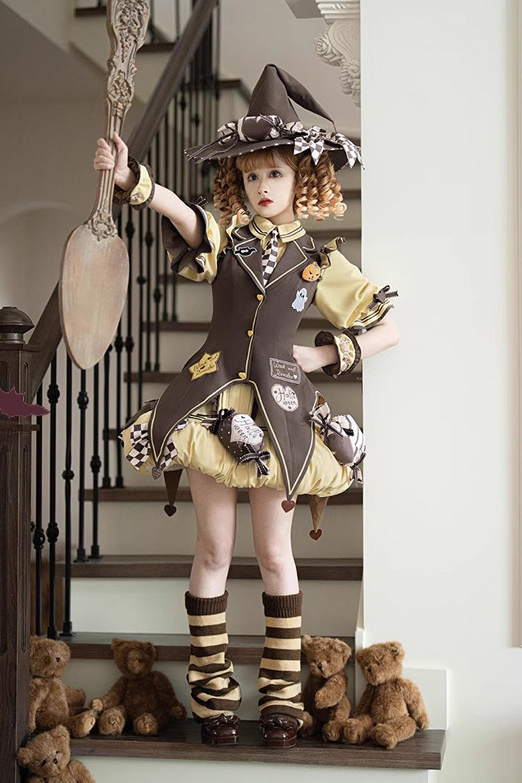 Witch and Paradise Halloween Lolita Dress Set with Ruffle Bow - Short Sleeves
