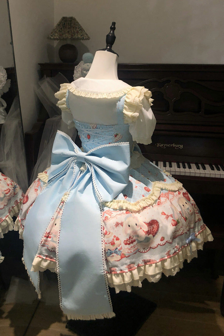 Azure Cute Rabbit Party Sleeveless Double Ruffled Bow Sweet Lolita Jumper Dress