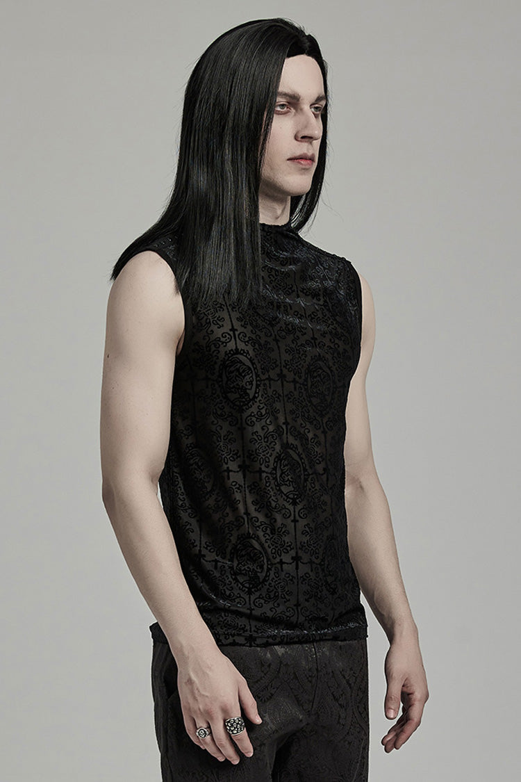 Gothic Beaded Cross Tank with Flocking Print