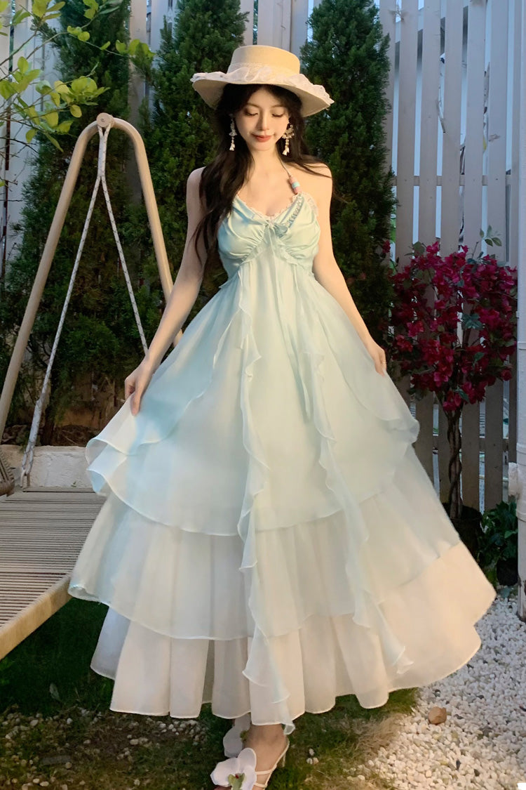 Sleeveless Triple-Layered Ruffle Lace-Up Sweet Lolita JSK Dress in Mint Green Dreaming About The Sea