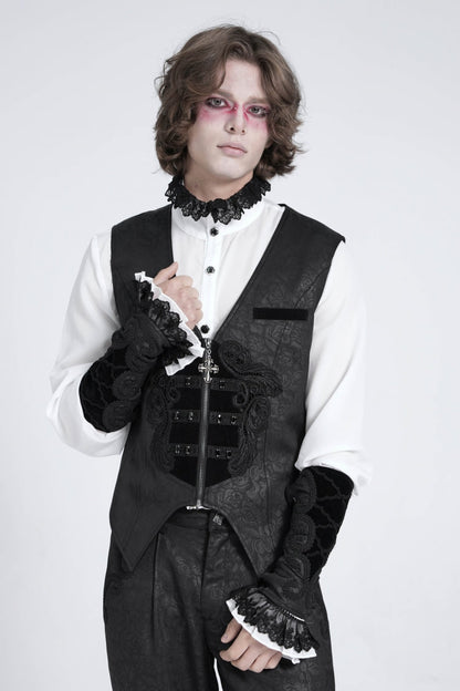 No-Sleeve Floral Stitched Velvet Men's Gothic Waistcoat