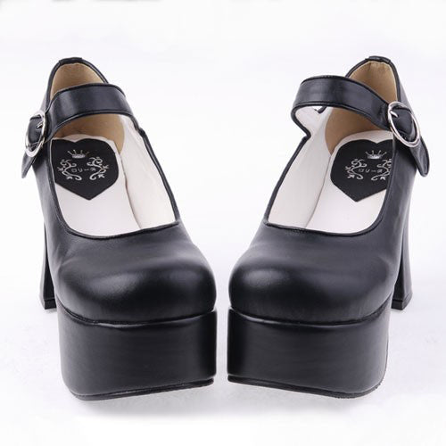 Round-Toe Platform PU Lolita Shoes in Black
