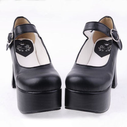 Round-Toe Platform PU Lolita Shoes in Black