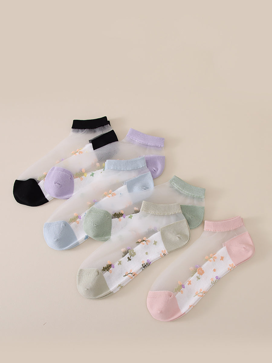 5 Pairs Women Summer Jacquard Thin Socks OO1033