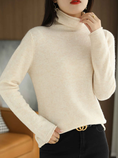 Women Autumn Turtleneck 100%Wool Solid Sweater BA1009