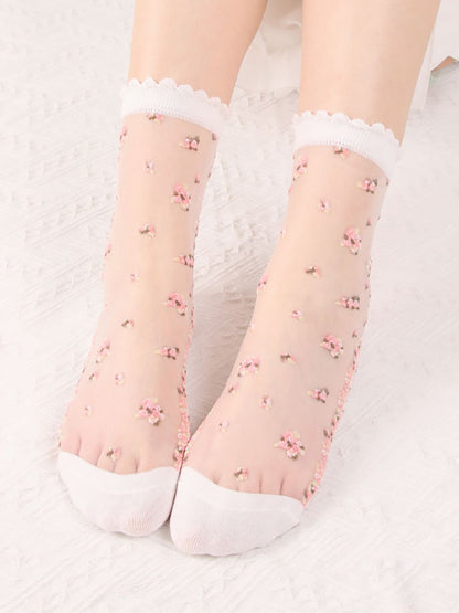 8 Pairs Women Summer Floral Jacquard Thin Socks LL007