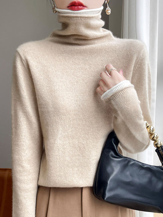 Women Autumn Turtleneck Colorblock Wool Sweater BA1010