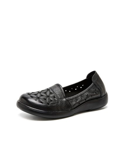 Leather Mid Shoes Flower Summer Women Soft Heel