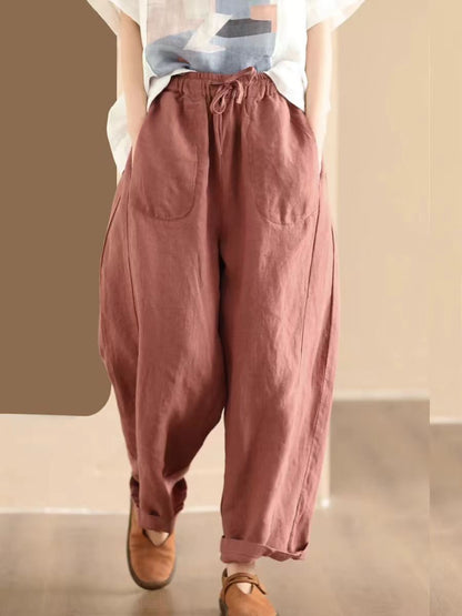 Women Summer Solid Linen Loose Harem Pants BN1006