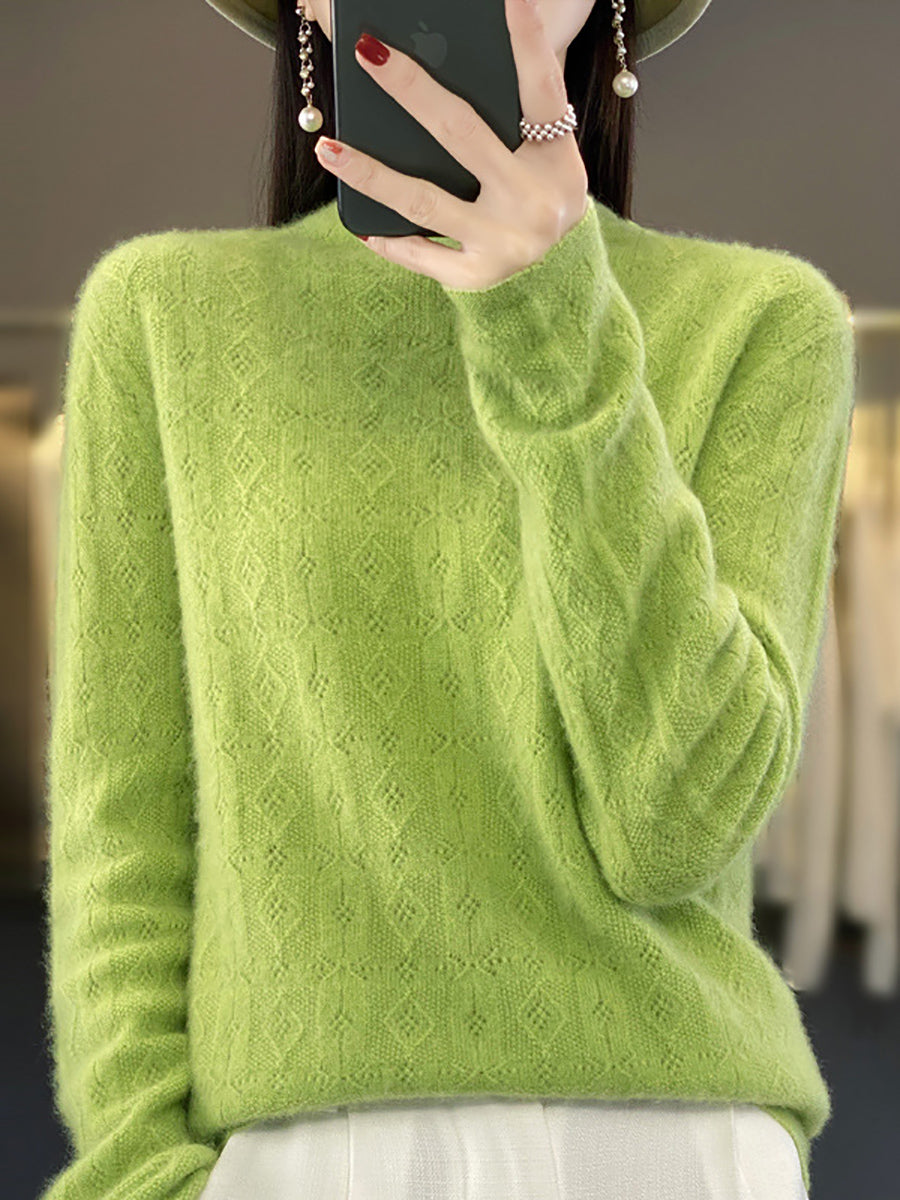 Women Autumn Casual Turtleneck 100%Wool Knit Sweater QU028