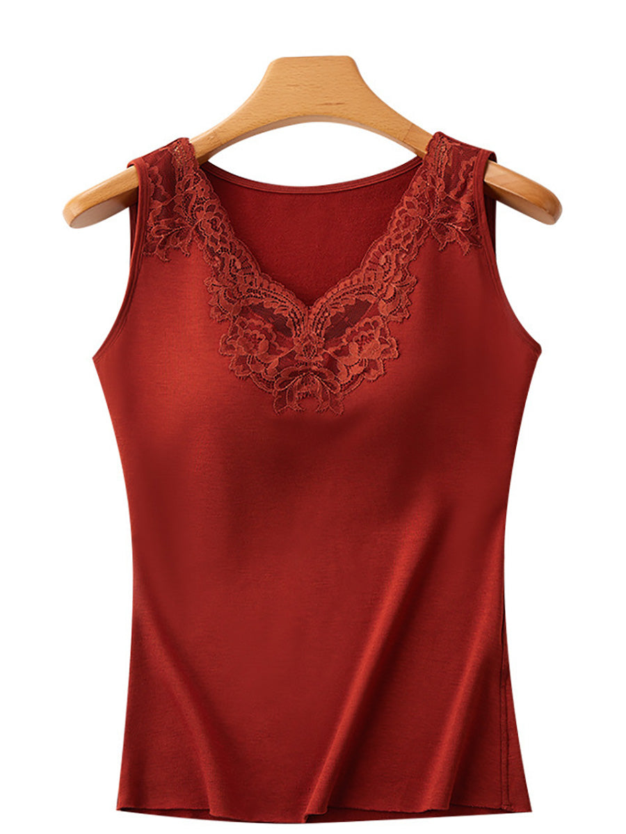 Women Winter Seamless Lace Solid Warm With Bra Pad Base BA1056