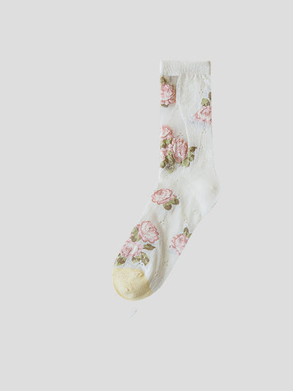 3 Pairs Women Elegant Flower Lace Spliced Thin Socks ZZ1010