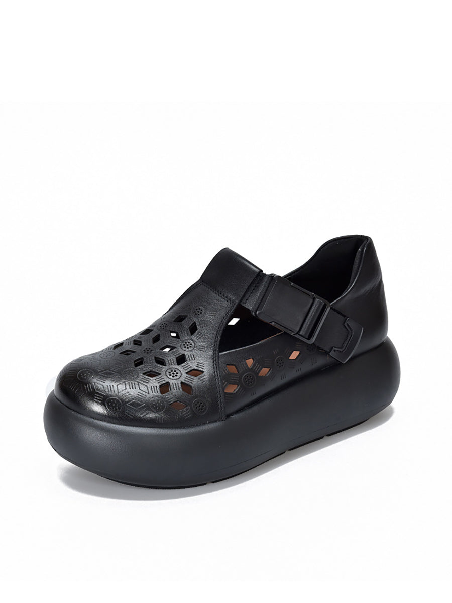 Out Hollow Casual Leather Women Genuine Shoes Summer Platform