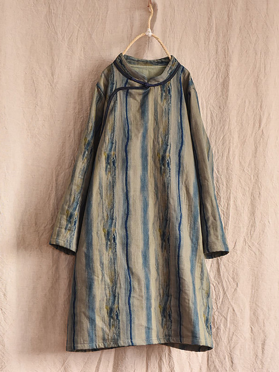 Women Vintage Worn Stripe Frog Robe Dress AT1016